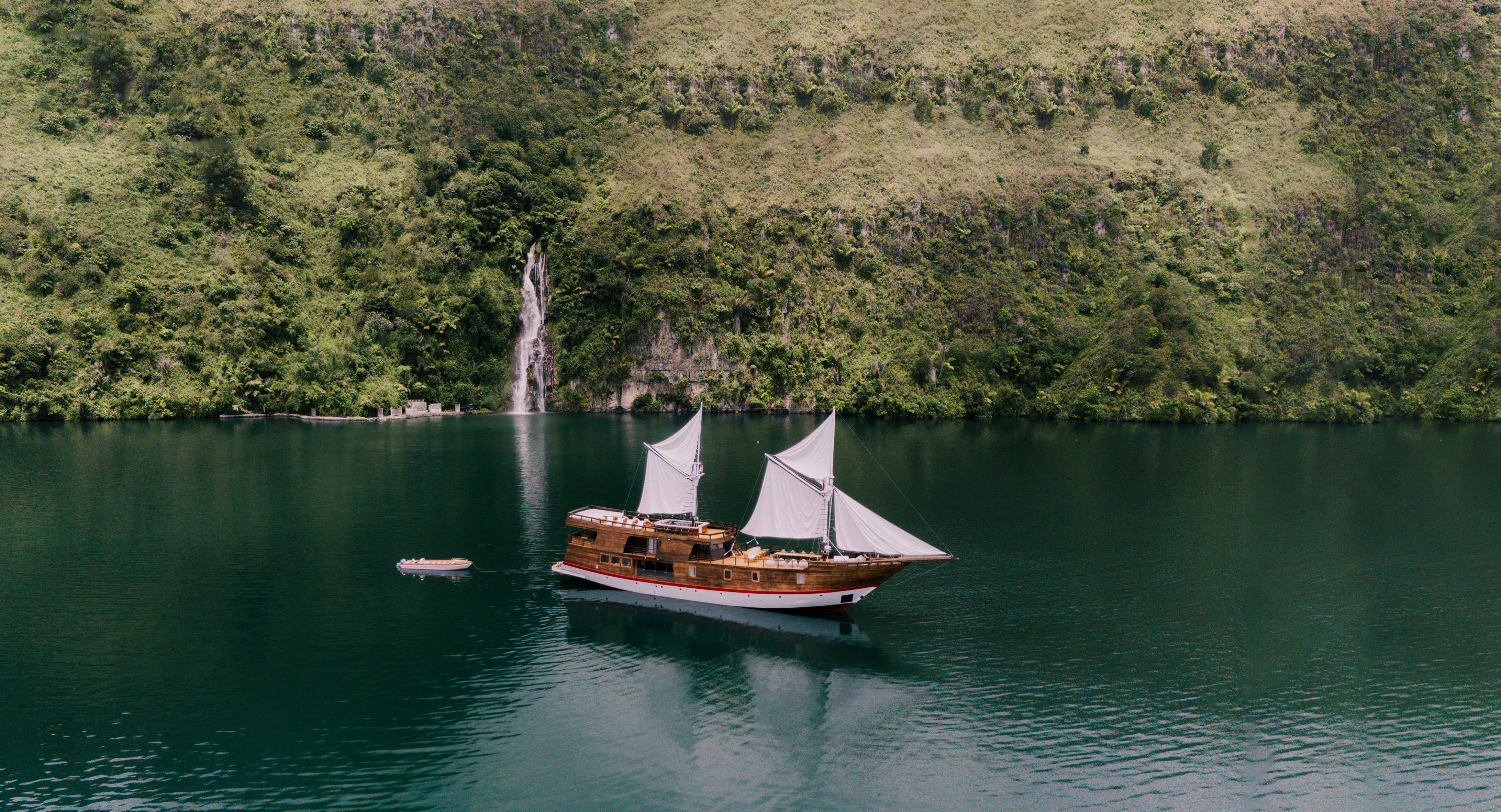Scenic view of Lake Toba with Moksha boat